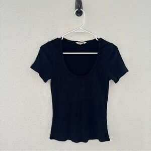 Boden Black Ribbed Baby Tee - Coquette Y2K Minimalist Top - S